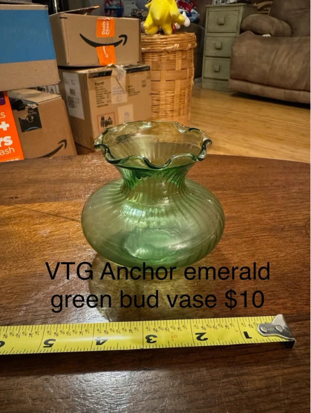 Vintage AnchorEmerald green bud vase